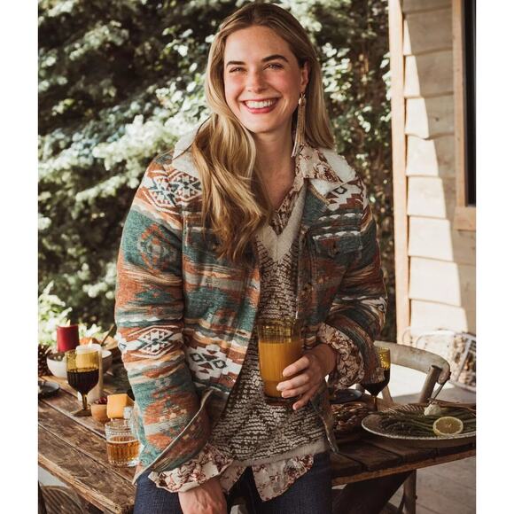 BKE Aztec Print Shacket Southwestern Shirt Jacket Sherpa Western Button Medium - Picture 11 of 11